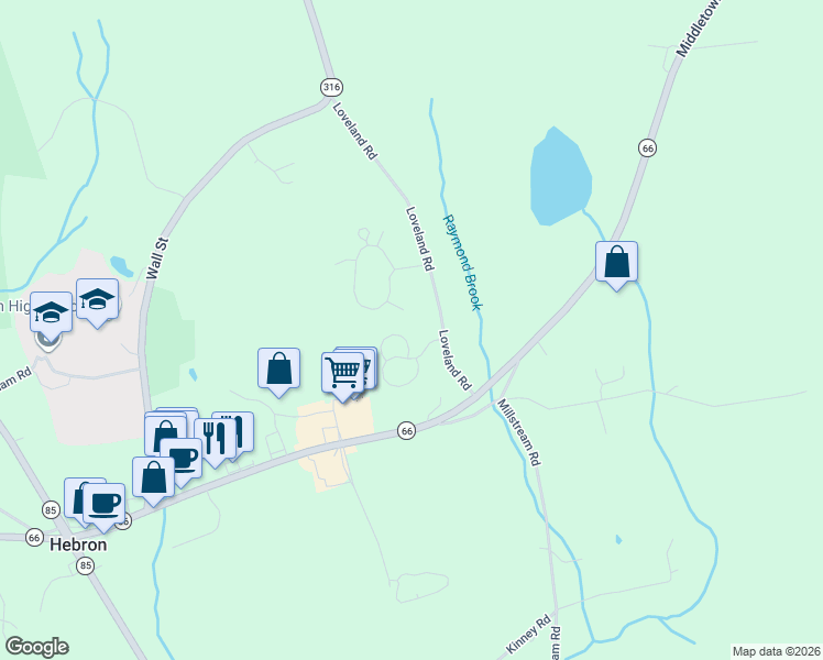 map of restaurants, bars, coffee shops, grocery stores, and more near 10 Gilbert Lane in Hebron