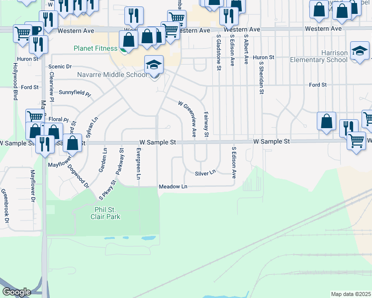 map of restaurants, bars, coffee shops, grocery stores, and more near 912 Birchwood Avenue in South Bend