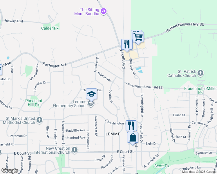 map of restaurants, bars, coffee shops, grocery stores, and more near 209 Oberlin Street in Iowa City