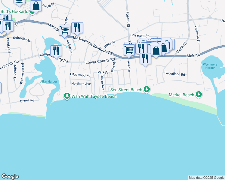 map of restaurants, bars, coffee shops, grocery stores, and more near 17 Atlantic Street in Harwich