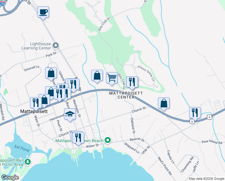 map of restaurants, bars, coffee shops, grocery stores, and more near 63 County Road in Mattapoisett