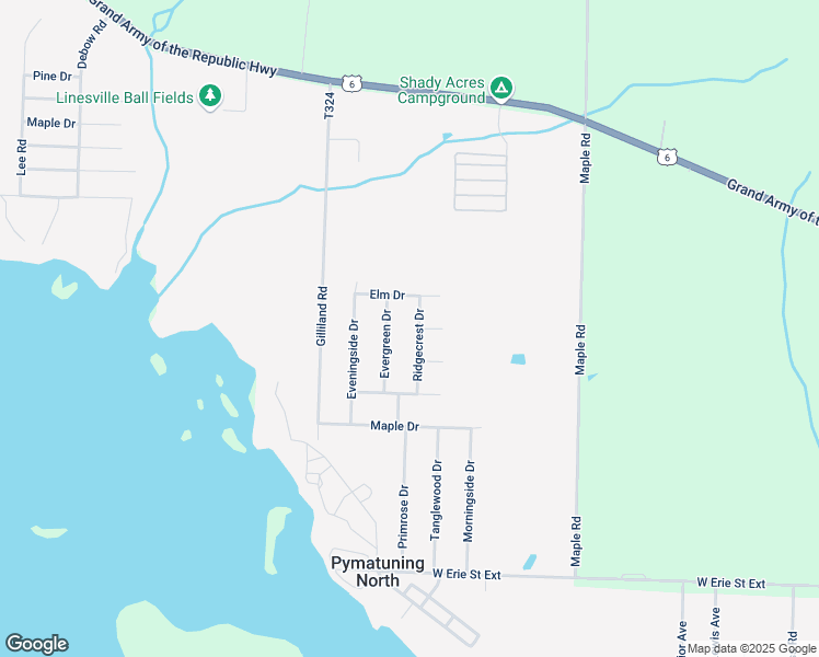 map of restaurants, bars, coffee shops, grocery stores, and more near 14500-14662 Evergreen Drive in Linesville