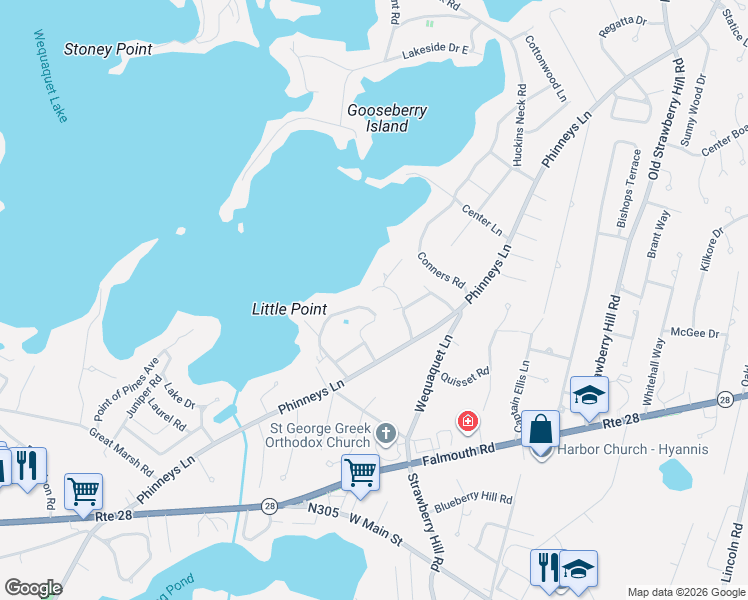 map of restaurants, bars, coffee shops, grocery stores, and more near 60 Richards Lane in Barnstable