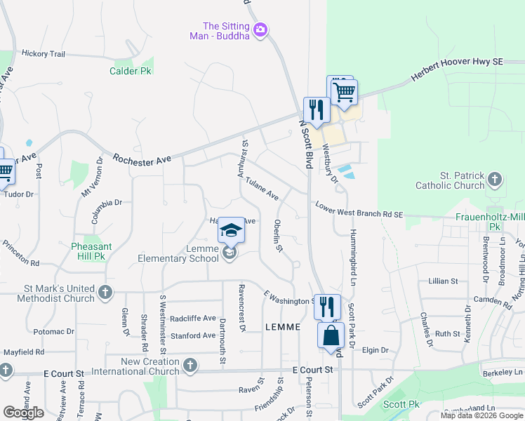 map of restaurants, bars, coffee shops, grocery stores, and more near 3248 Hastings Avenue in Iowa City