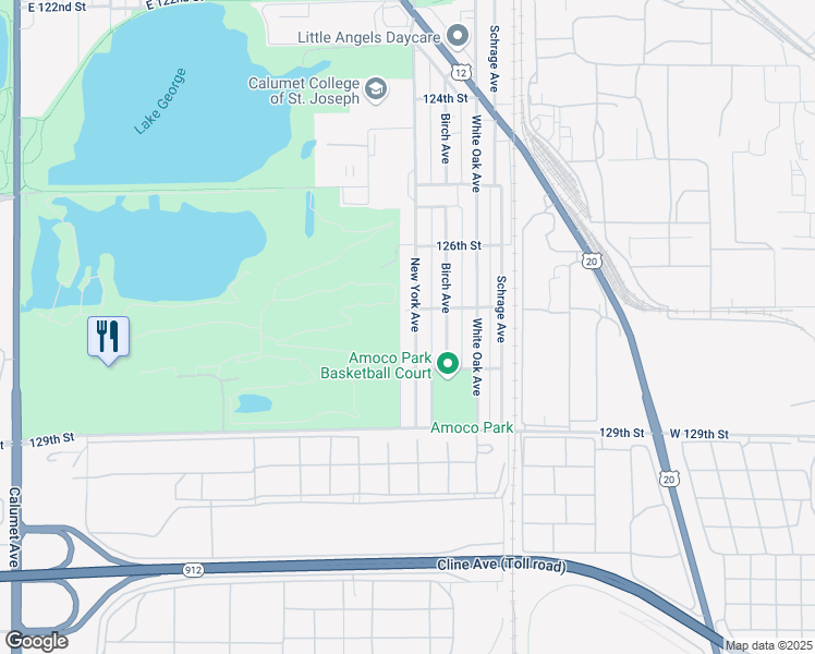 map of restaurants, bars, coffee shops, grocery stores, and more near 2726 New York Ave in Whiting