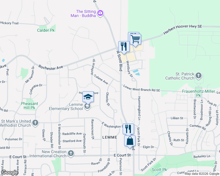 map of restaurants, bars, coffee shops, grocery stores, and more near 209 Oberlin Street in Iowa City