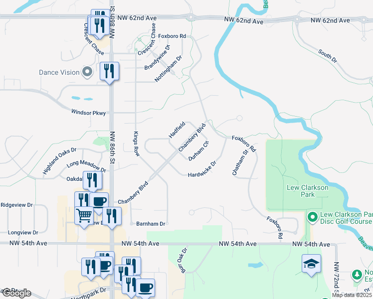 map of restaurants, bars, coffee shops, grocery stores, and more near 8208 Chambery Boulevard in Johnston