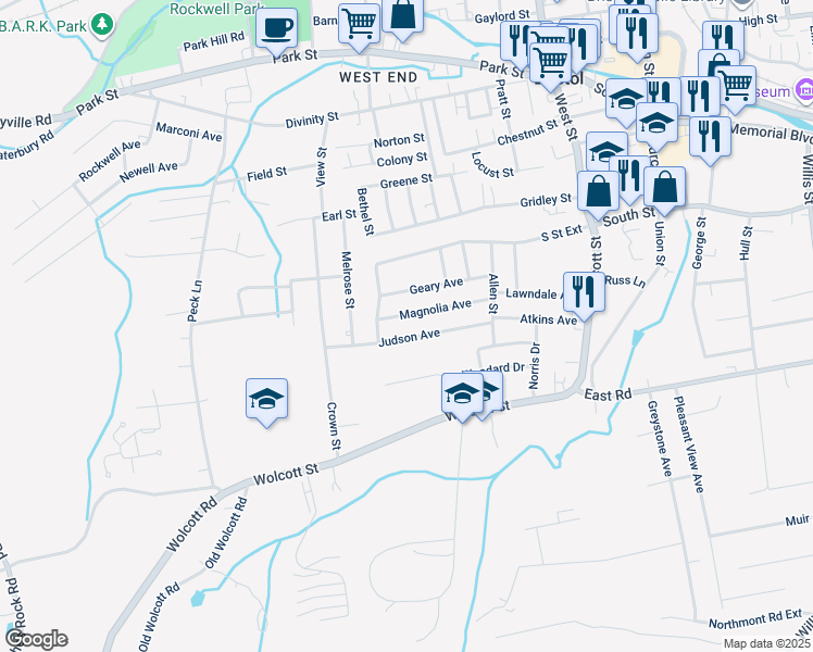 map of restaurants, bars, coffee shops, grocery stores, and more near 125 South Street Extension in Bristol