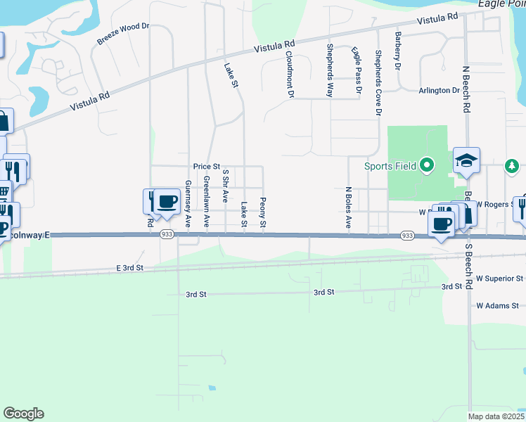 map of restaurants, bars, coffee shops, grocery stores, and more near 199 Peony St in Osceola