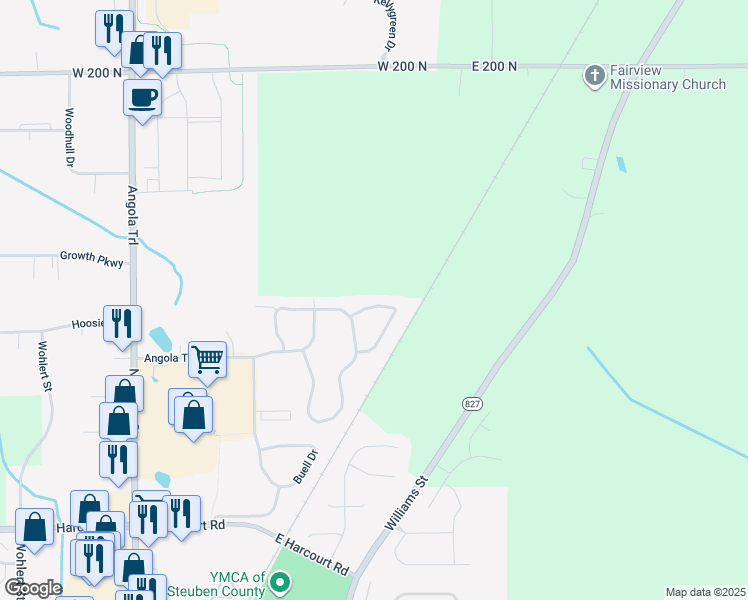 map of restaurants, bars, coffee shops, grocery stores, and more near 328 Sunstar Circle in Angola