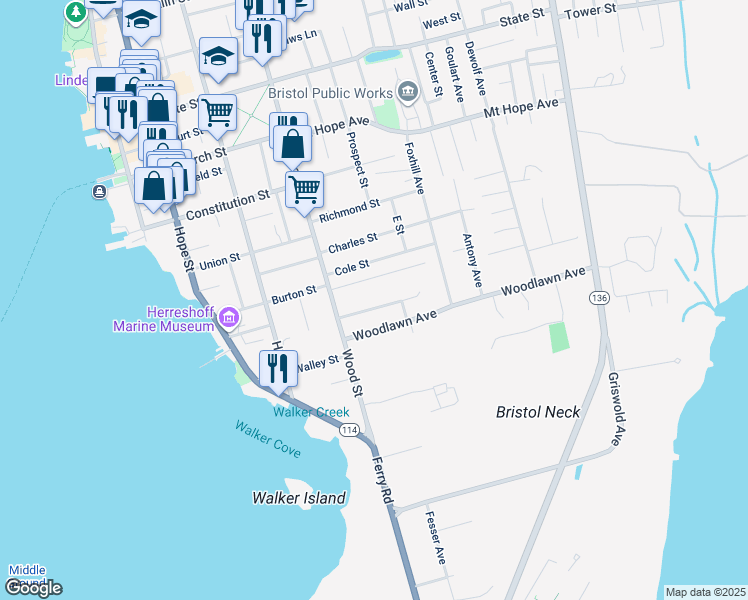 map of restaurants, bars, coffee shops, grocery stores, and more near 32 Garfield Avenue in Bristol