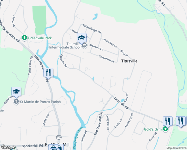 map of restaurants, bars, coffee shops, grocery stores, and more near 180 Titusville Road in Poughkeepsie