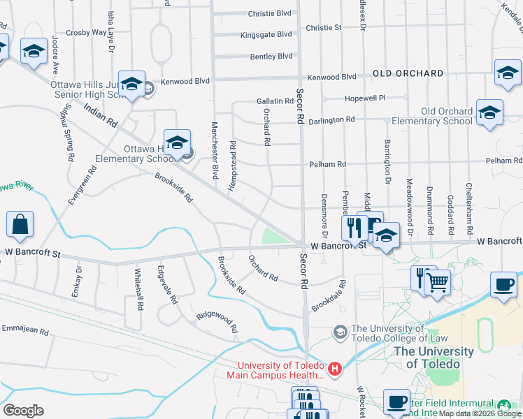 map of restaurants, bars, coffee shops, grocery stores, and more near in Ottawa Hills