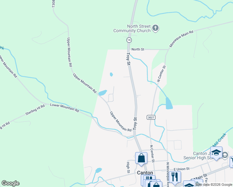 map of restaurants, bars, coffee shops, grocery stores, and more near 238 Upper Mountain Road in Canton