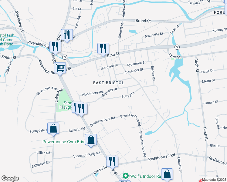 map of restaurants, bars, coffee shops, grocery stores, and more near 27 Surrey Drive in Bristol