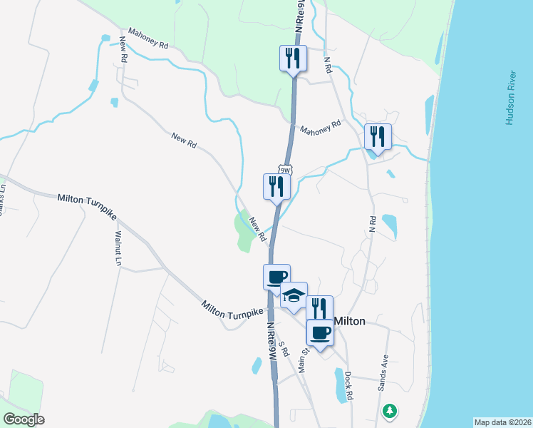 map of restaurants, bars, coffee shops, grocery stores, and more near 8 New Road in Milton
