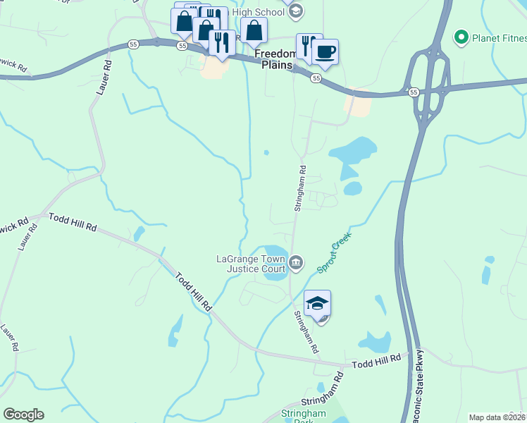map of restaurants, bars, coffee shops, grocery stores, and more near 125 Stringham Road in Lagrangeville