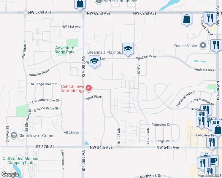 map of restaurants, bars, coffee shops, grocery stores, and more near 9585 White Oak Lane in Johnston