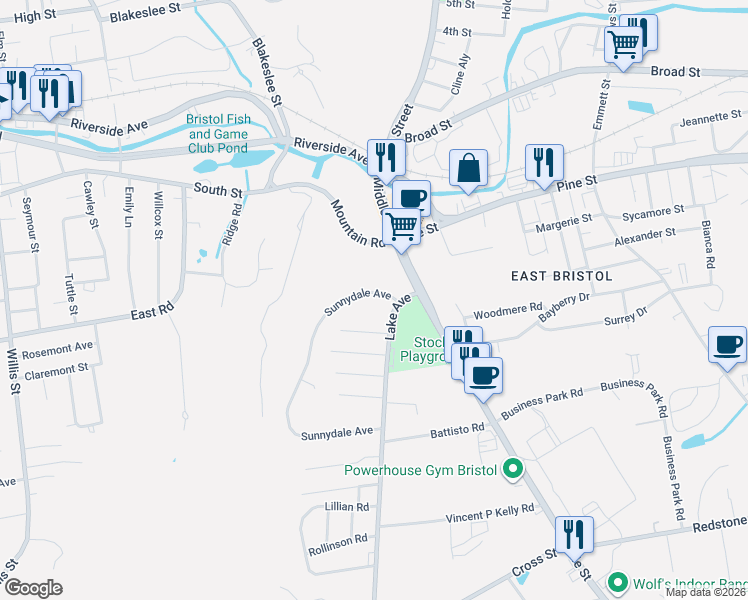 map of restaurants, bars, coffee shops, grocery stores, and more near 316 Sunnydale Avenue in Bristol