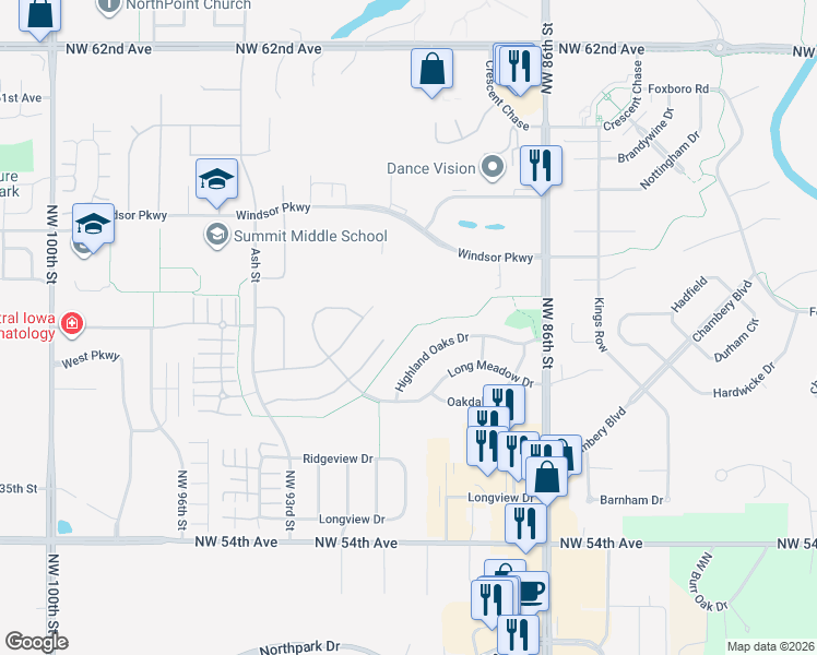 map of restaurants, bars, coffee shops, grocery stores, and more near 9020 Timberwood Drive in Johnston