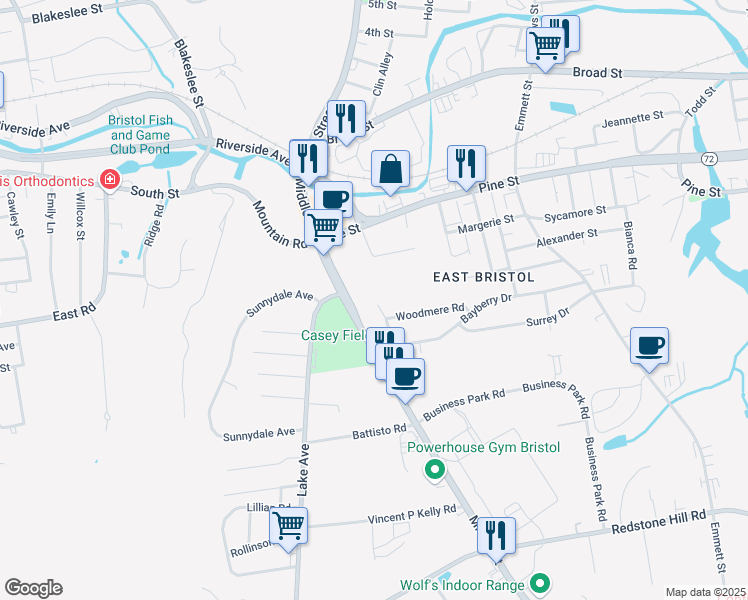 map of restaurants, bars, coffee shops, grocery stores, and more near 47 Sylvia Lane in Bristol