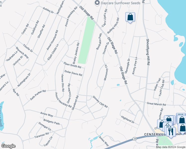 map of restaurants, bars, coffee shops, grocery stores, and more near 224 Buckskin Path in Barnstable