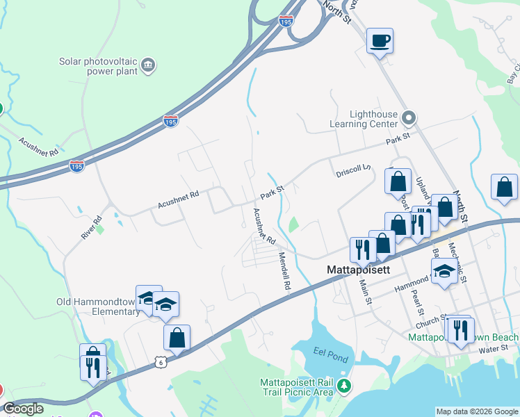 map of restaurants, bars, coffee shops, grocery stores, and more near 1 Park Street in Mattapoisett