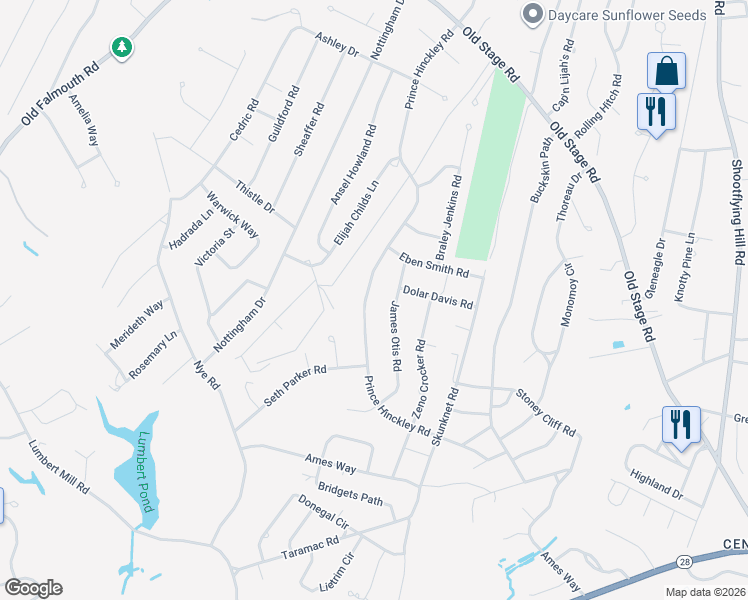 map of restaurants, bars, coffee shops, grocery stores, and more near 23 James Otis Road in Barnstable