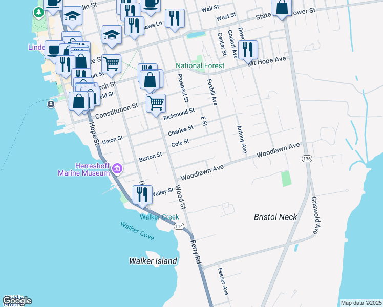 map of restaurants, bars, coffee shops, grocery stores, and more near 51 Collins Street in Bristol