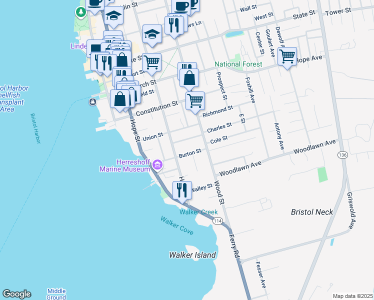 map of restaurants, bars, coffee shops, grocery stores, and more near 15 Cottage Street in Bristol