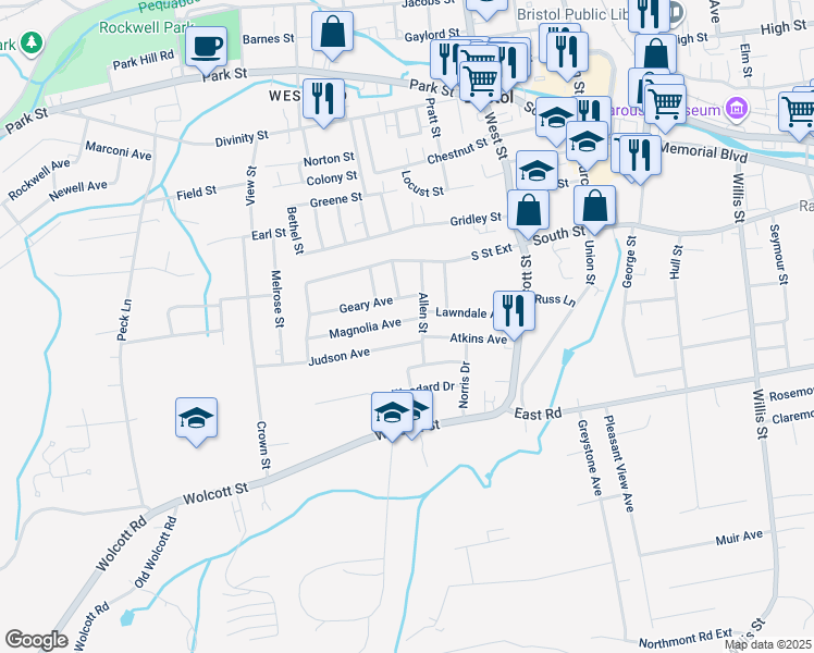 map of restaurants, bars, coffee shops, grocery stores, and more near 19 Geary Avenue in Bristol