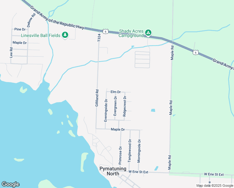map of restaurants, bars, coffee shops, grocery stores, and more near 14651 Evergreen Drive in Linesville