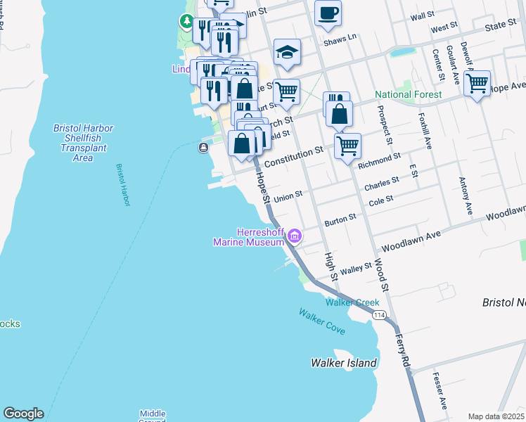 map of restaurants, bars, coffee shops, grocery stores, and more near 217 Hope Street in Bristol
