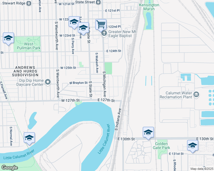 map of restaurants, bars, coffee shops, grocery stores, and more near 2527 South Edbrooke Avenue in Chicago