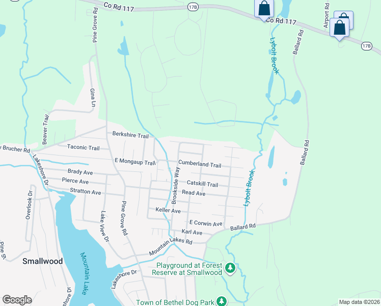 map of restaurants, bars, coffee shops, grocery stores, and more near 26 West Adirondack Trail in Smallwood