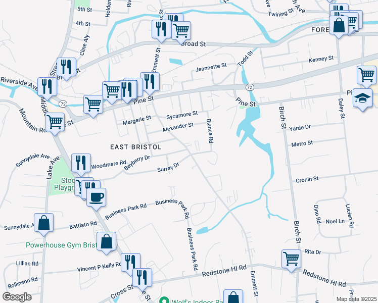 map of restaurants, bars, coffee shops, grocery stores, and more near 273 Emmett Street in Bristol