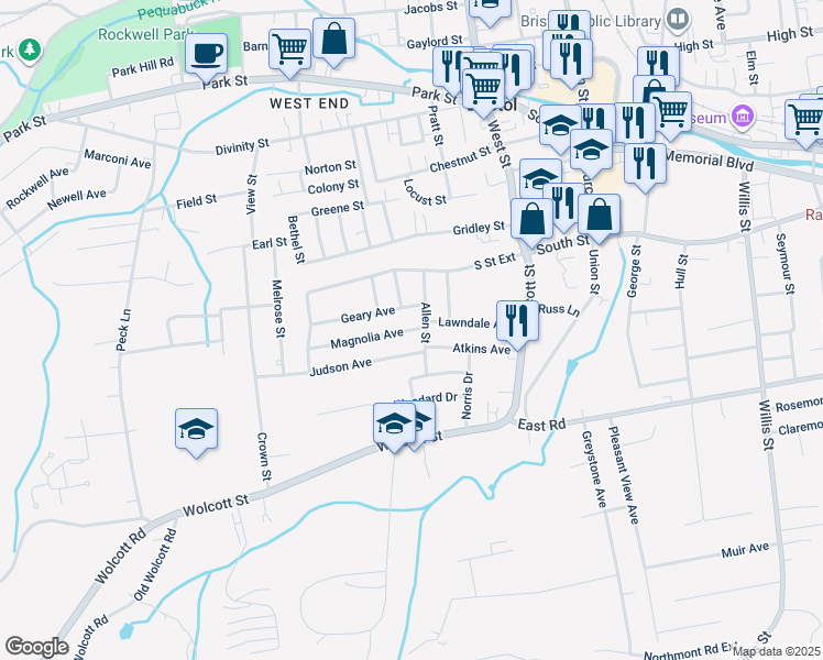 map of restaurants, bars, coffee shops, grocery stores, and more near 19 Geary Avenue in Bristol