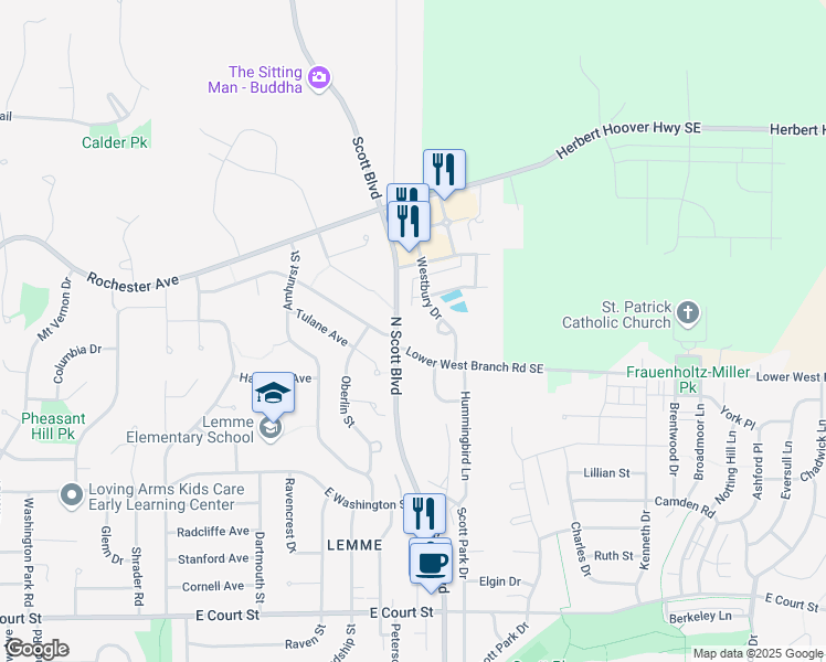 map of restaurants, bars, coffee shops, grocery stores, and more near 3500 Lower West Branch Road in Iowa City