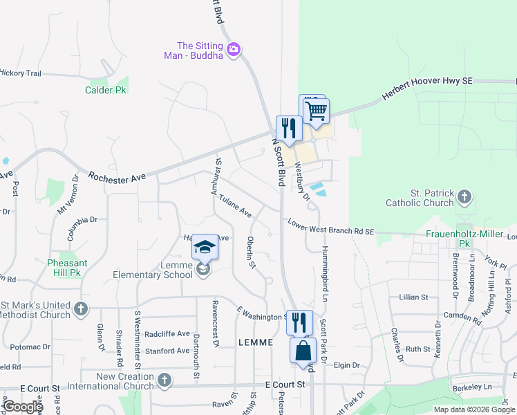 map of restaurants, bars, coffee shops, grocery stores, and more near 3357 Lower West Branch Road in Iowa City