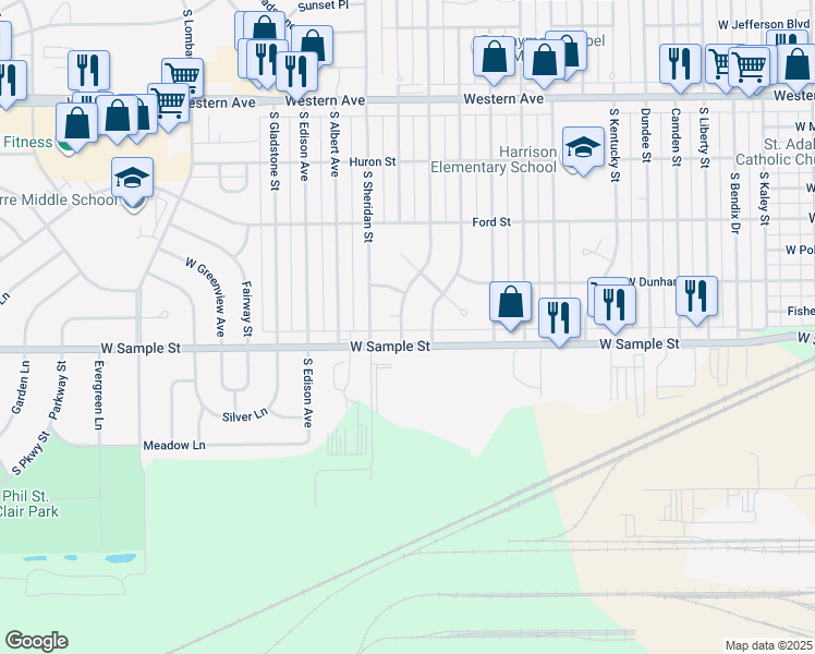 map of restaurants, bars, coffee shops, grocery stores, and more near 826 South Illinois Street in South Bend