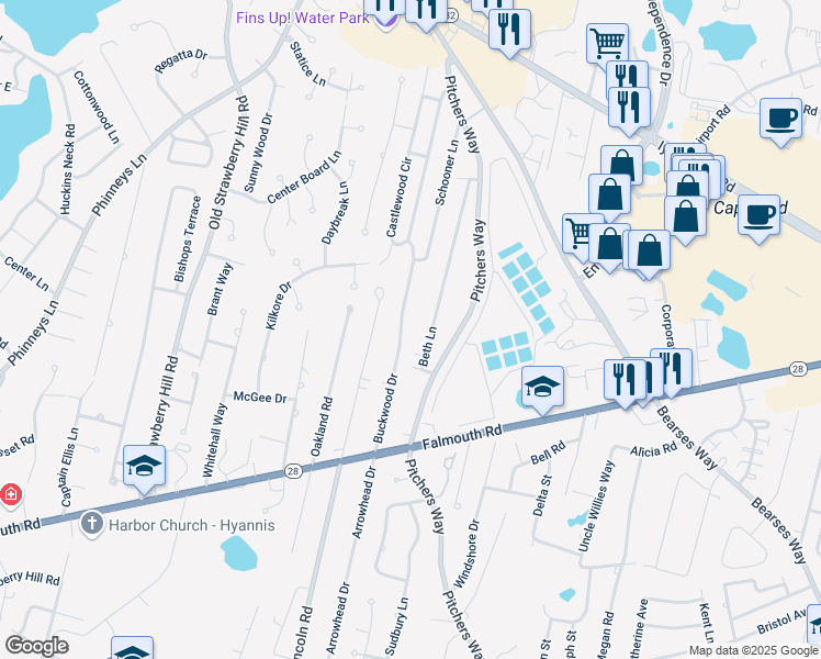 map of restaurants, bars, coffee shops, grocery stores, and more near 82 Buckwood Drive in Barnstable