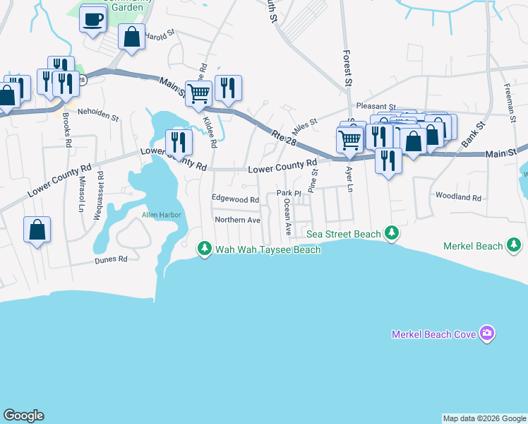 map of restaurants, bars, coffee shops, grocery stores, and more near 29 Wyndemere Bluffs Road in Harwich