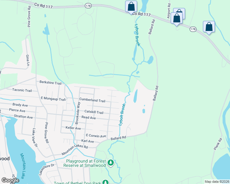 map of restaurants, bars, coffee shops, grocery stores, and more near 22 East Adirondack Trail in Smallwood