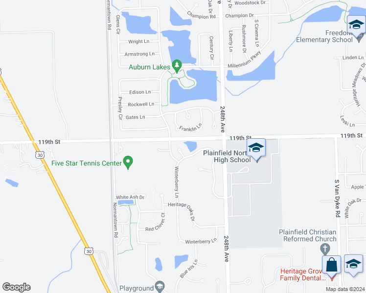 map of restaurants, bars, coffee shops, grocery stores, and more near 11907 Holly Court in Plainfield