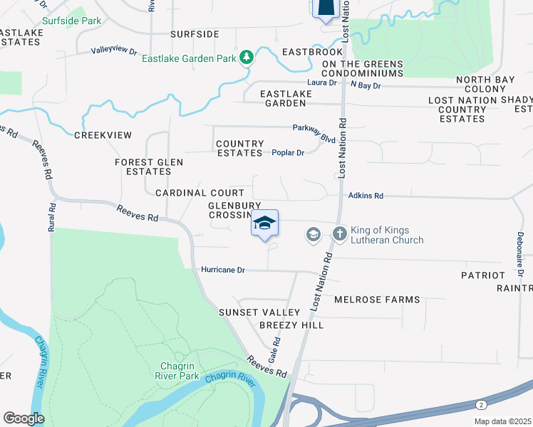 map of restaurants, bars, coffee shops, grocery stores, and more near 38260 Westminster Lane in Willoughby