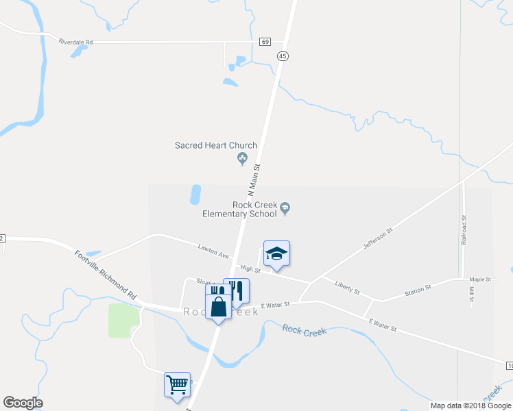 map of restaurants, bars, coffee shops, grocery stores, and more near 3112 North Main Street in Rock Creek