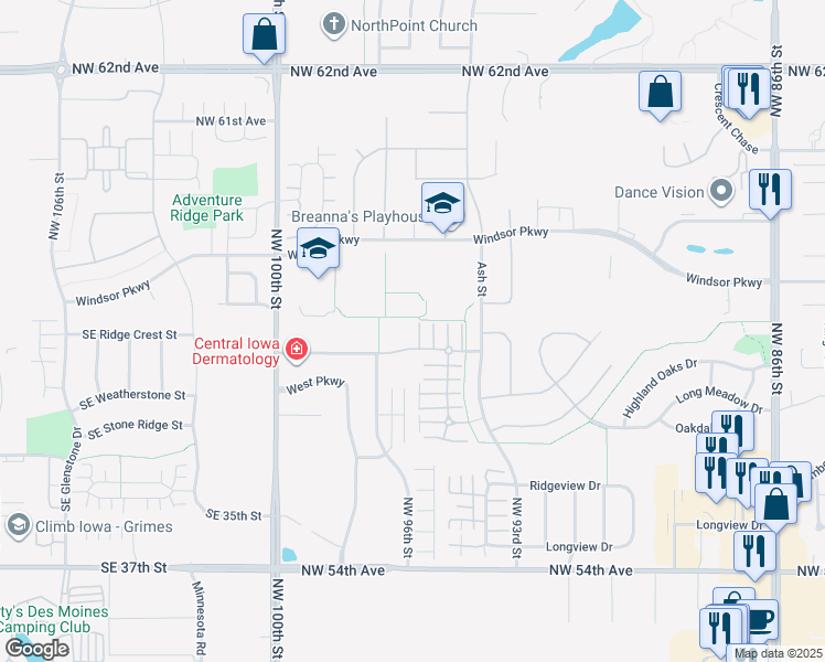 map of restaurants, bars, coffee shops, grocery stores, and more near 9577 White Oak Lane in Johnston