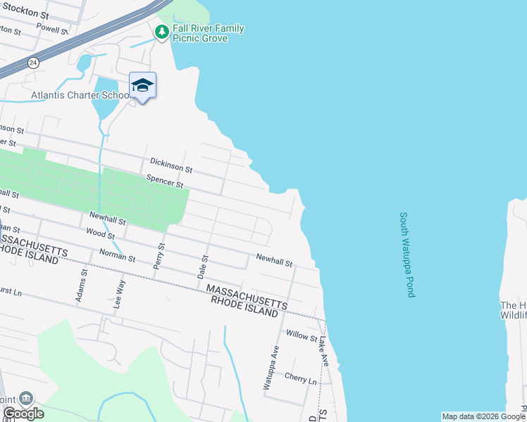 map of restaurants, bars, coffee shops, grocery stores, and more near 987 Spencer Street in Fall River