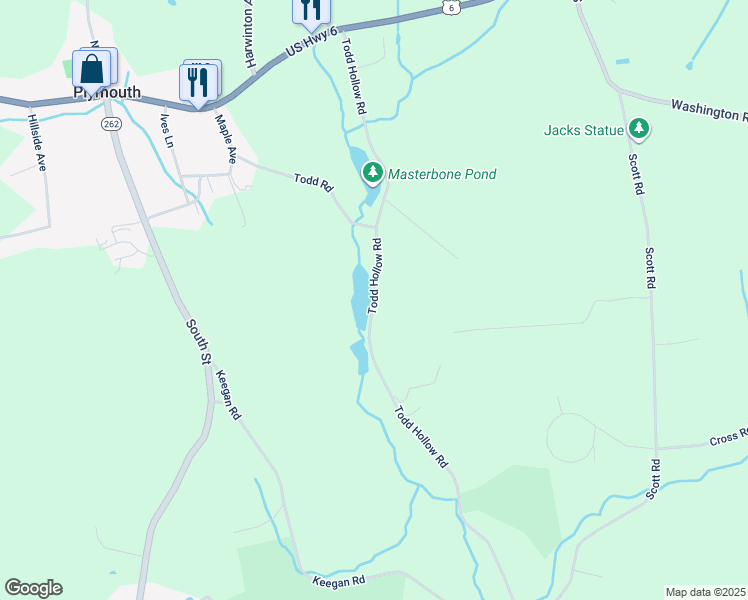 map of restaurants, bars, coffee shops, grocery stores, and more near 123 Todd Hollow Road in Plymouth