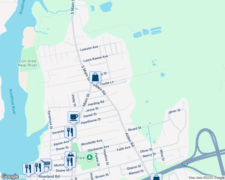 map of restaurants, bars, coffee shops, grocery stores, and more near 389 Alden Road in Fairhaven